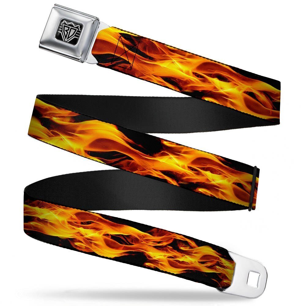 7240 Seatbelt Belt - Flames Vivid Black/Orange - 1.5" Wide - 24-38 Inches